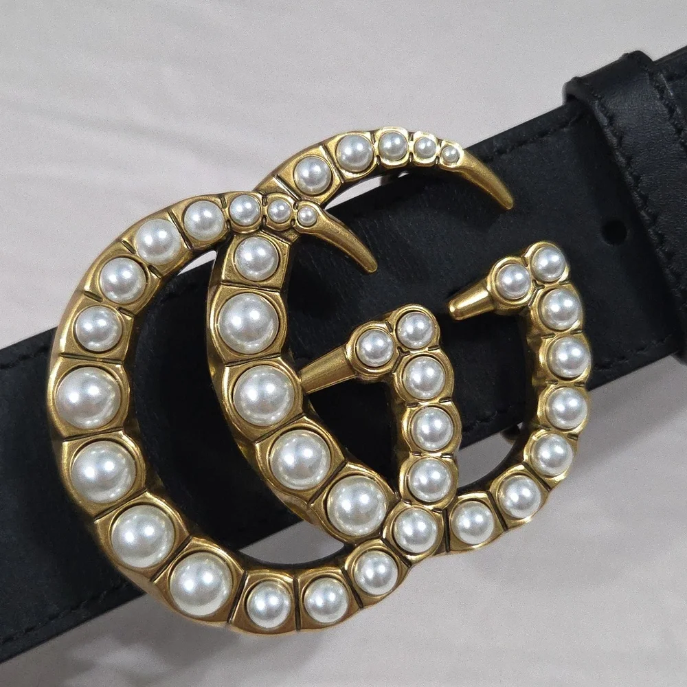 Gucci Black Marmont Pearl Belt Gold GG Buckle - Picture 10 of 14